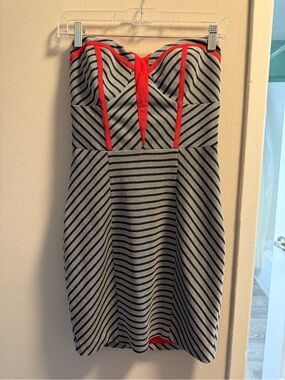Arden B Black & White Strapless Dress with Red Trim